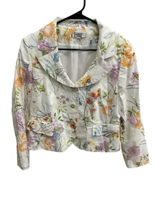 Bergamo Studio Floral Embroidered Blazer Jacket White Multi Sz 14P Spring Boho - Picture 1 of 10