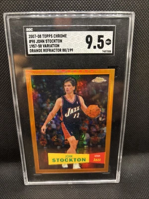 2007-08 Topps Chrome 57 Variation John Stockton Orange Refractor 088/199 SGC 9.5 - Image 1 of 4