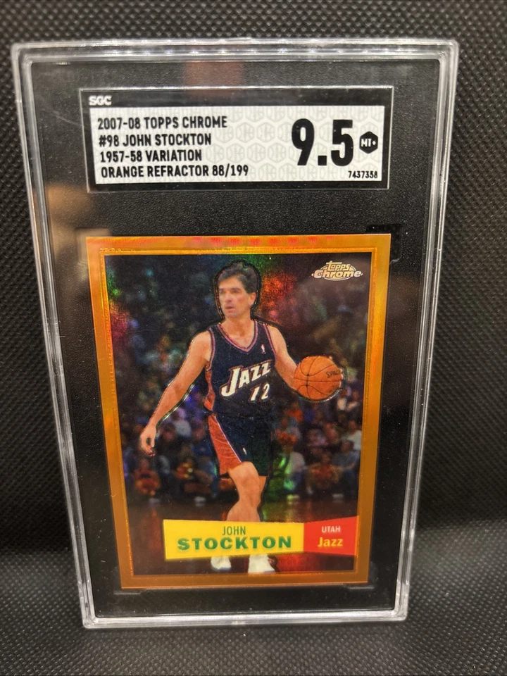 2007-08 Topps Chrome 57 Variation John Stockton Orange Refractor 088/199 SGC 9.5 - Image 1 of 4