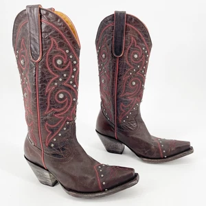Old Gringo Brown Red Marsell Stitched Studded Western Boho Cowgirl Boot size 6 - Picture 1 of 10