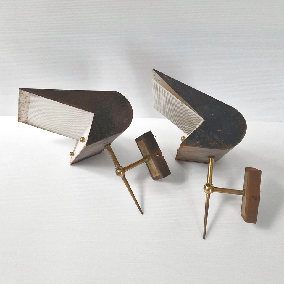 PAIRE D'APPLIQUES VINTAGE 1950 A RESTAURER SIGNEES M.D. DLG PIERRE GUARICHE - Photo 1/4