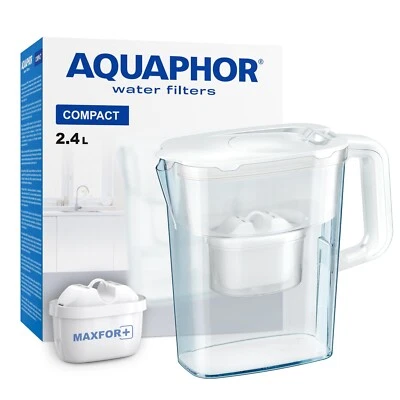Water Filter Jug AQUAPHOR Compact Fridge door fit Inc 1 Maxfor+ Cartridge White - Image 1 of 4
