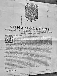 SAVOIE affiche de 1705 concernant le DUCHE DE SAVOIE (en italien) - Picture 1 of 3