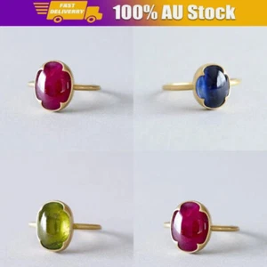 Fashion Romantic Olive Green Blue Birthday Stone Oval Ring Gorgeous Women Lady - Picture 1 of 10