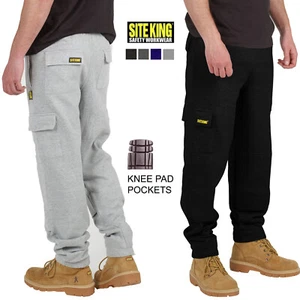 Mens WORK Cargo Jogging Bottom Tracksuit & Knee Pad Pockets By SITE KING - Picture 1 of 12
