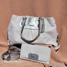 Coach Silver and White Hobo Bag And Wallet