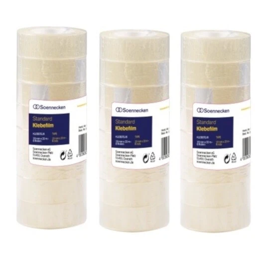 24 x Rollen Klebebänder Klebefilm Soennecken 19mm x 33m Klebeband Rollen