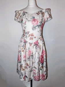 Vintage Hamells Dress Off Shoulder Corset Bodice Jacquard Floral 80s 90s Size 12 - Picture 1 of 8
