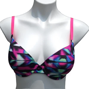 Pink By Victoria’s Secret Wear Everywhere Push-Up Bra 36C Neon Geo Retro Y2K - Picture 1 of 8