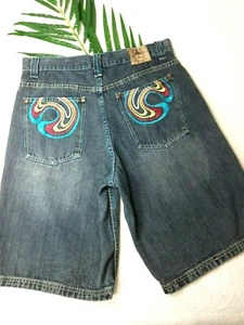 INDIGO Men Long Shorts Size 34 Blue Denim Jeans Pockets Embroidered Outdoors 34 - Picture 1 of 10