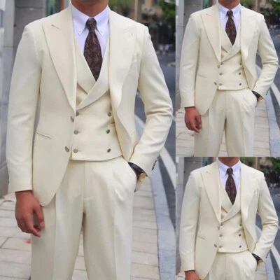 Men's Wedding Suits 3 Pieces Peak Lapel Business Groom Casual Tuxedos Slim Fit - Image 1 of 4