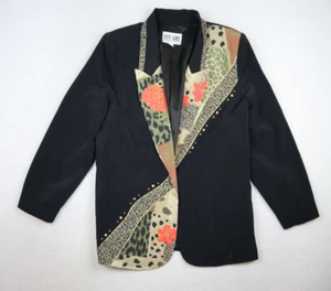 City Girl Vintage 80s 90s Women's Blazer Jacket Size PM Black Multi-Print - Picture 1 of 6