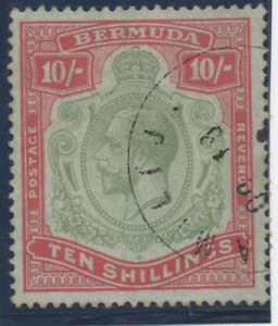 Bermuda KGV 1924-32 10s. Used SG54 green and carmine