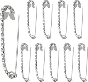 10 Pcs Safety Pins Decorative Rhinestone Safety Pin Large Fashion Brooch Pins fo - Picture 1 of 6