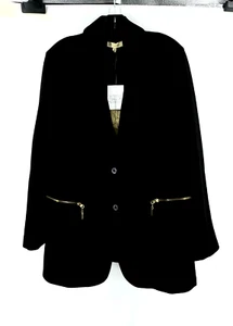 NWT DG2 DIANE GILMAN Womens Black Soft Stretch Blazer Jacket Zip Pockets - Picture 1 of 13
