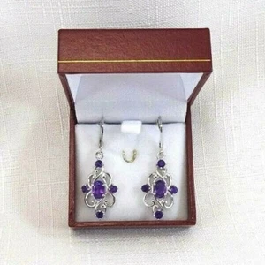 2.32ct Natural African Amethyst Sterling Silver Leverback Swirl Earrings - Picture 1 of 12