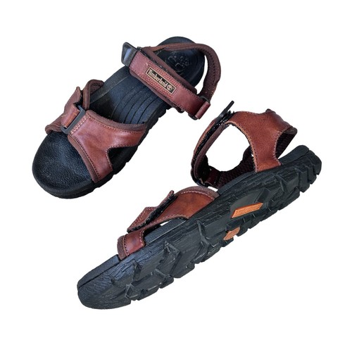 Timberland sandali pelle uomo taglia 9 M marroni due cinturini gancio e passante escursionismo