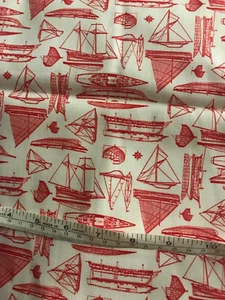New 1/2 yd, 44/45” w red Sailboats on white cotton fabric - Picture 1 of 1