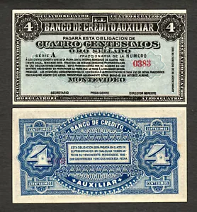 Uruguay Banco De Credito Auxiliar 4 Centesimos 1887 Pick-S161r CH UNC - Picture 1 of 1