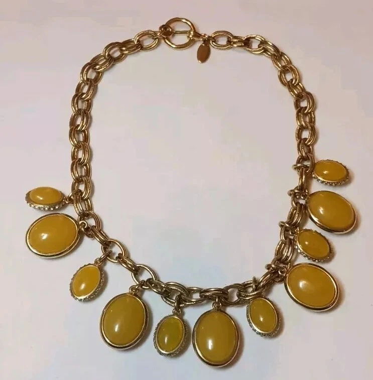 Ann Taylor Runway Colar Antigo Gota de Limão Contas de Acrílico Corrente Dourada Estilo Babador  - Imagem 1 de 4