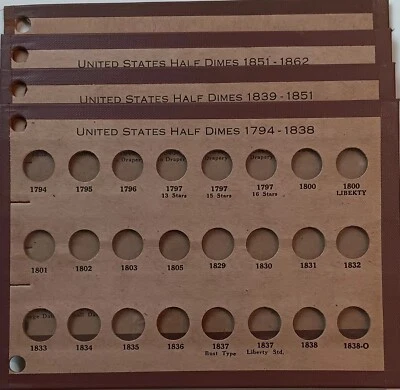 Wayte Raymond 1794-1873 plata media moneda de diez centavos 5 centavos tablero de monedas álbum lote de página Foto 1 de 4