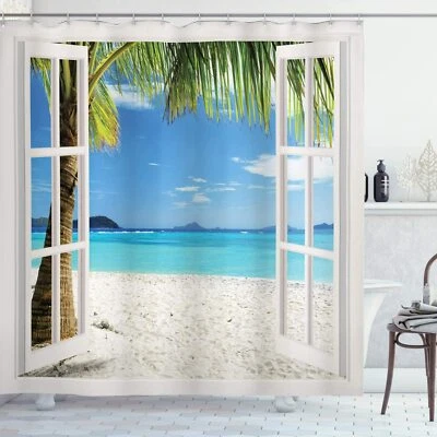 Bathroom Beach Scenic Shower Curtain Waterproof with Hooks 72 In Bathroom-Decor - Image 1 of 4