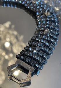 VINTAGE JULIANA? SILVERTONE CLEAR RHINESTONE & Baguette SNAP BRACELET - Picture 1 of 10