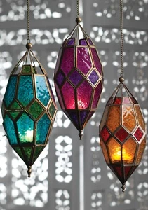 Moroccan Lamp, Colourful Glass Lanterns, Hanging Tea light Holders  - Picture 1 of 7