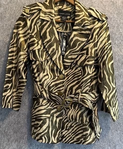 VTG Gold Metallic Zebra Stripe Linen Cotton Jacket Blazer Sz 8 Belt Mob Wife - Picture 1 of 10