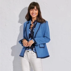 CAbi Scholarship Geometric Print Ponte Knit Blue Blazer Style 6027 Size Medium - Picture 1 of 7
