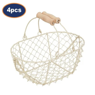 Cesta de huevos de Pascua con mango de madera de metal crema niños caza de huevos decoración de fiesta 4 piezas Foto 1 de 4