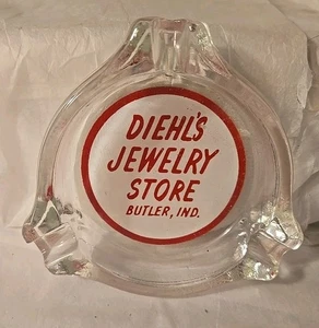 Posacenere pubblicitario vintage Diehls Jewlery Butler Indiana vetro TOBACOCANIA  - Foto 1 di 6