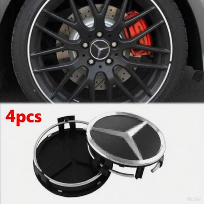 4 Set For Mercedes Benz 2.95 Inch/75mm Center Caps Black Fits Most Models US NEW - Image 1 of 4