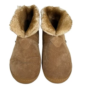 Lamo Women's 9 Suede Bootie Slippers Chestnut Shearling Sherpa Ankle Cozy Warm - Picture 1 of 11