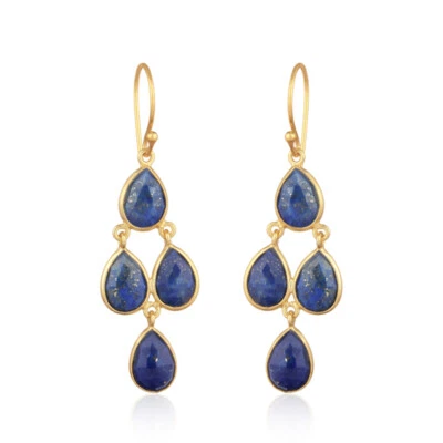 Pendientes araña de piedras preciosas de lapislázuli natural enchapados en oro amarillo de plata 925 Foto 1 de 3