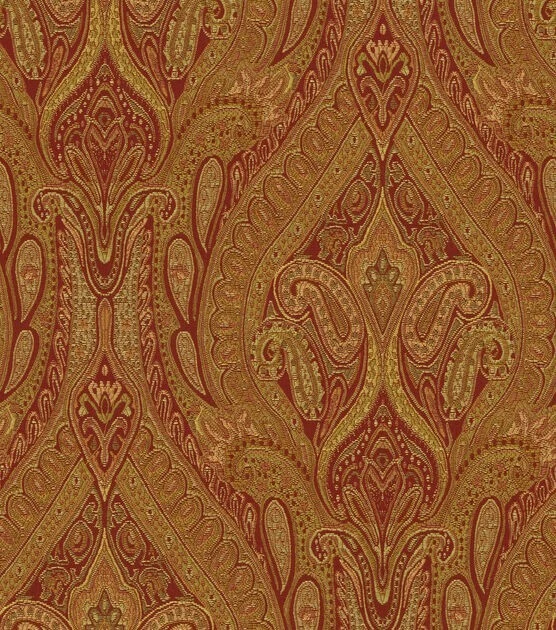 Waverly KARAJ PAISLEY SPICE Polyester Blend Red Gold Damask Drapery Uph Fabric - Image 1 of 1