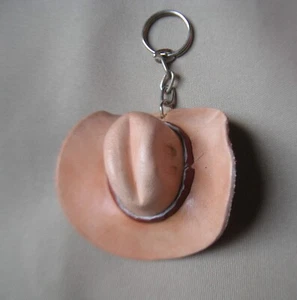 Key ring chain mini leather cowboy hat western tan beige NEW with tag country - Picture 1 of 3