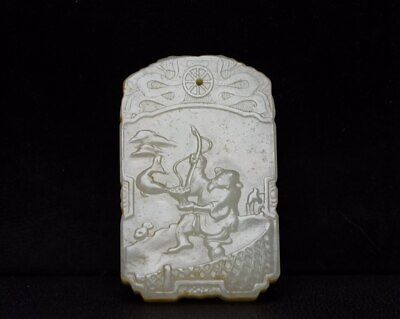 Chinese Natural Hetian Jade Handcarved Character Story Pendant Waist Card 58g • 99$