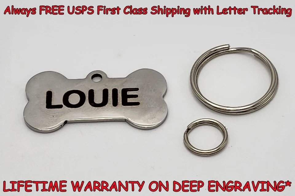 Deep Engraved Bone Pet ID Tag – Stainless Steel, Double Sided, Lifetime Warranty - Image 1 of 4