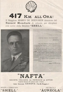 PUBBLICITA' 1927 "NAFTA"  SHELL MARIO DE BERNARDI RECORD MONDIALE IDROPLANO  - Foto 1 di 1