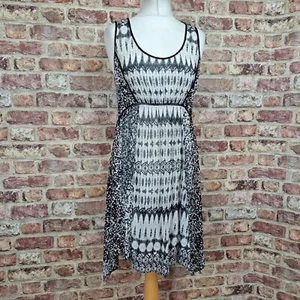 MINT VELVET Dress Sheer Black White UK 12 Above Knee Handkerchief Hem Flare - Picture 1 of 13
