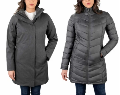 Nova com etiquetas Kirkland Signature Parka Feminina 3 em 1 Isolada Preta Tamanho 2XL $200 WWW023 - Imagem 1 de 4