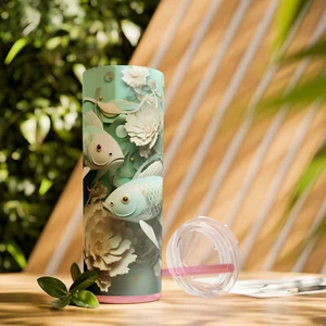 Elegante Vaso de Peces Koi, Taza de Viaje Diseño Acuático Floral, - Imagen 1 de 74