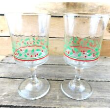 Vintage Arby's Holiday Holly Berry Gold Rim Stem Glasses Water Wine 1980s