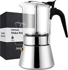 Premium Crystal Glass-Top Stovetop Espresso Moka Pot - 4 / 6/ 9 Cups Stainless S