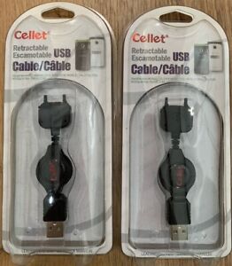 2 - Cellet Black Retractable Charger USB Cables for Sony Ericsson
