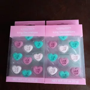 2 New Packages Edible Holiday Home Icing Decorations Hearts 24 Total Love Notes - Picture 1 of 5