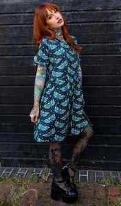 Halloween Run & Fly Death Head Moth Oversized Smock Dress Retro Indie Cute - Picture 1 of 6