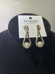 D’ Bello Accessories NWT Gold Tone Post Earrings With Faux Pearl In Dangle NEW - Picture 1 of 5