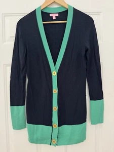 Lilly Pulitzer Navy & Green Cardigan with Gold Buttons - Size S - Picture 1 of 3